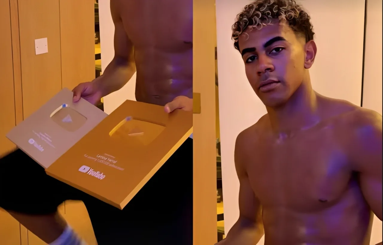 Lamine Yamal With YouTube Silver and Gold Play Buttons